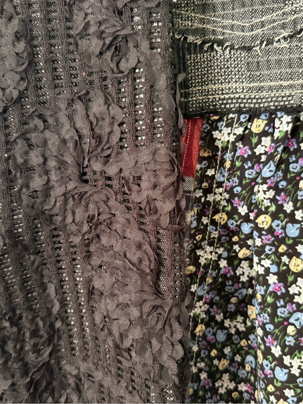 POL Patchwork Black Gray Jacket with Red Plaid & Floral Panels - Picture 6 of 7